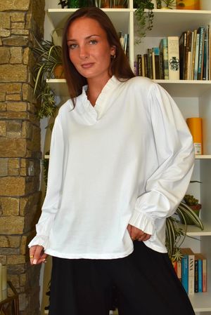 Body Stretch Cotton Ruffle Layer Shirt White